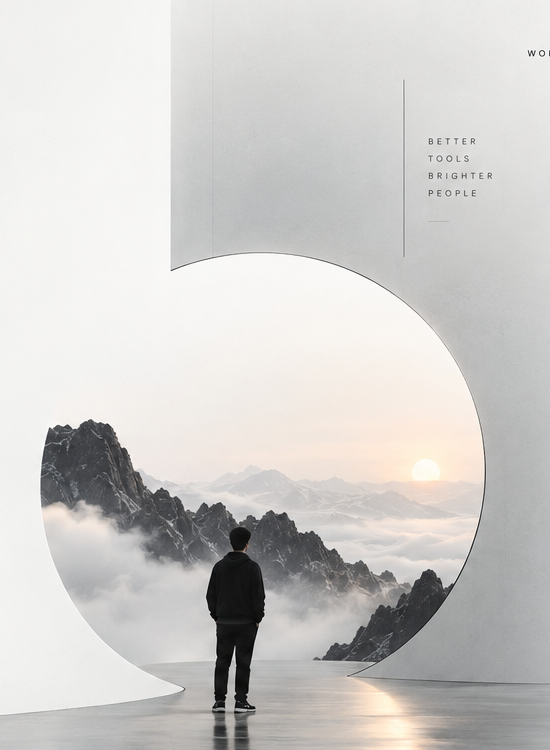 Architectural portal overlooking mountain sunrise