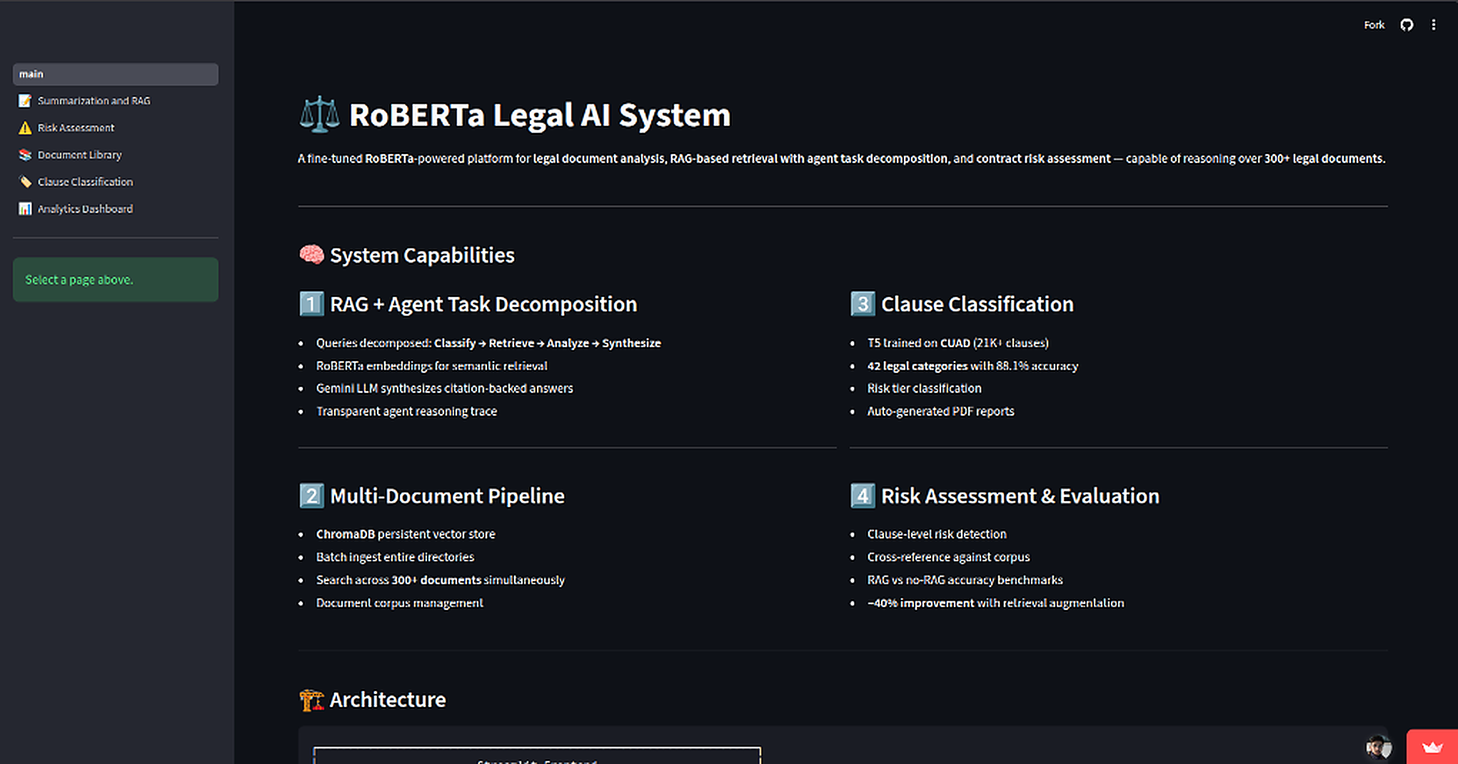 RoBERTa Legal AI application showcase